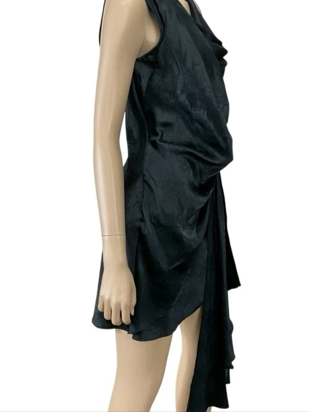 Torn By Ronny Kobo Black Draped Cascade Mini Dress Asymmetrical Ruffle Sz Large - Picture 9 of 9